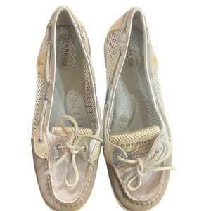 Sperry Sliders leather size 8M flats gray and white